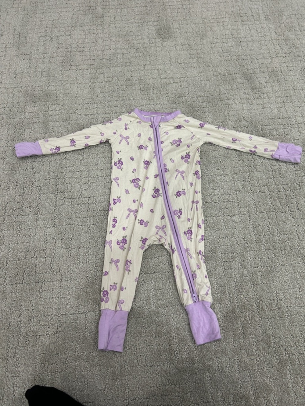 Lilac Floral Zip-Front Kids Footed One-Piece